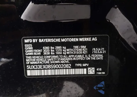 2025 BMW X6 xDrive40I z USA, uszkodzony, nr VIN 5UX33EX08S9002082